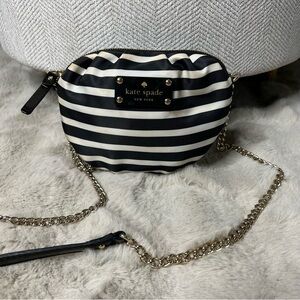 Kate Spade Black White Stripe Satin Crossbody Bag Chain Strap Small Purse